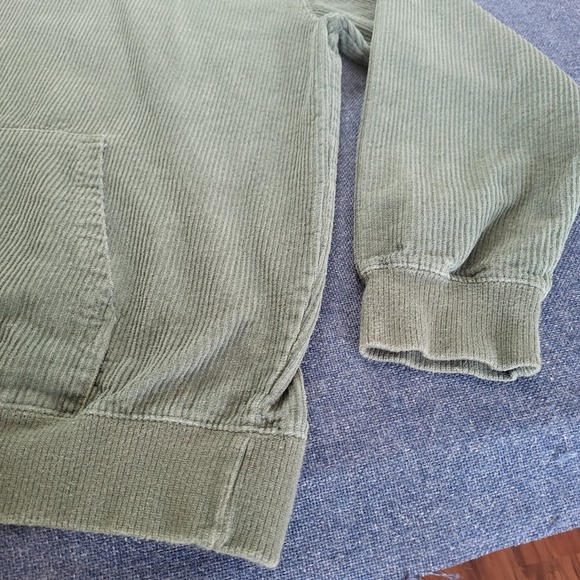 Crooked Skateboarding Corduroy Hoodie Green Embroidered Logo Pullover Size L - Picture 2 of 11